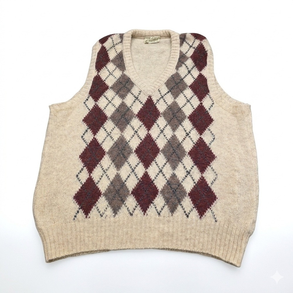 VTG Lord Jeff The Moors Shetland Wool Argyle Sweater Vest XL Made in Ireland Ivy